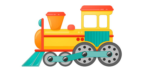 Kids train toy in cartoon style. Vector illustration isolated on white background.