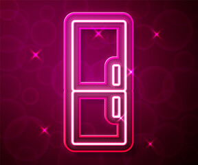 Glowing neon line Refrigerator icon isolated on red background. Fridge freezer refrigerator. Household tech and appliances. Vector