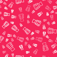 White line Guitar neck icon isolated seamless pattern on red background. Acoustic guitar. String musical instrument. Vector