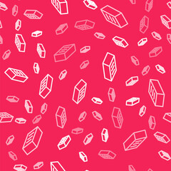 White line Brick icon isolated seamless pattern on red background. Vector