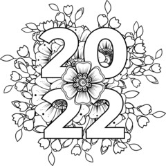 Happy new year 2022 banner or card template with mehndi flower