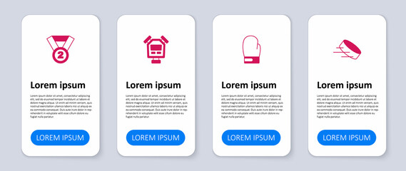 Set Hockey puck, Boxing glove, Stopwatch and Medal. Business infographic template. Vector
