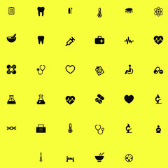 Medical flat icon vector collection set on yellow background