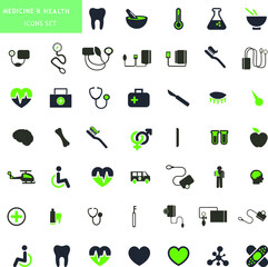 Medical and health flat icon vector collection set