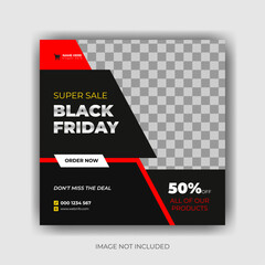 Black Friday Sale Social Media Post Banner Template. Super discount sale square flyer template. Modern and editable.