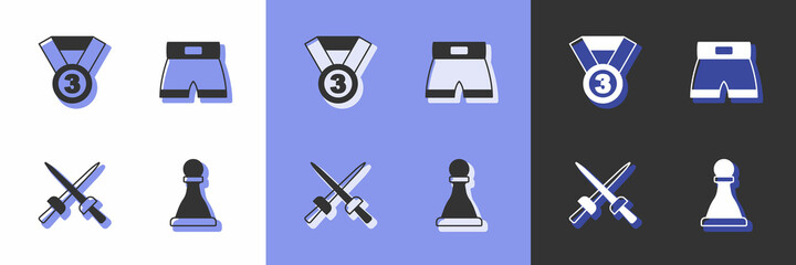 Set Chess, Medal, Fencing and Boxing short icon. Vector