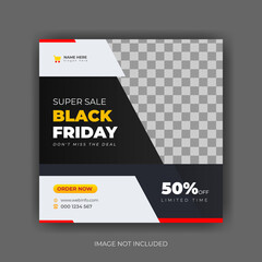 Black Friday Sale Social Media Post Banner Template. Super discount sale square flyer template. Modern and editable.