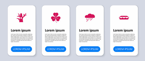 Set Homemade pie, Cloud and lightning, Clover and Bare tree. Business infographic template. Vector