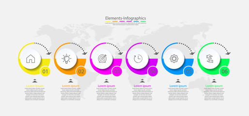 Presentation business infographic elements circle colorful  with 6 step