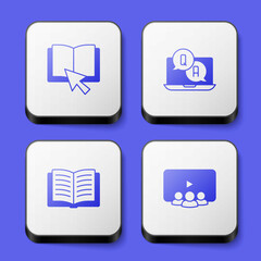 Fototapeta premium Set Online book, Question and Answer, Open and class icon. White square button. Vector