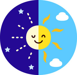 半分に合わさった太陽と月のキャラクター