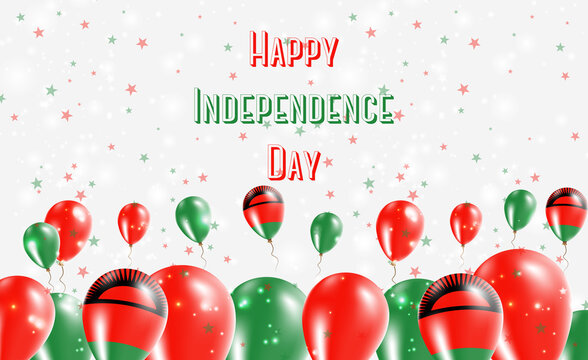Malawi Independence Day Patriotic Design. Balloons in Malawian National Colors. Happy Independence Day Vector Greeting Card.