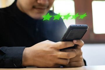 Customer evaluation feedback. men Giving Positive Review for Client's Satisfaction Surveys. giving a five star rating. Service rating, satisfaction concept, Customer Experience for good services.