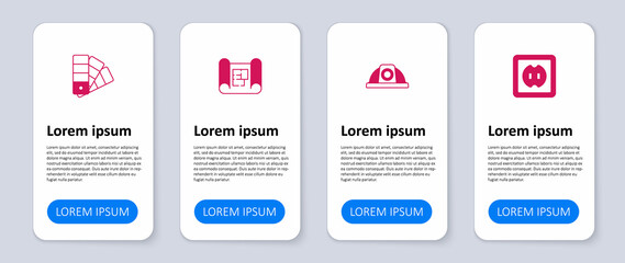 Set Electrical outlet, Worker safety helmet, House plan and Color palette guide. Business infographic template. Vector