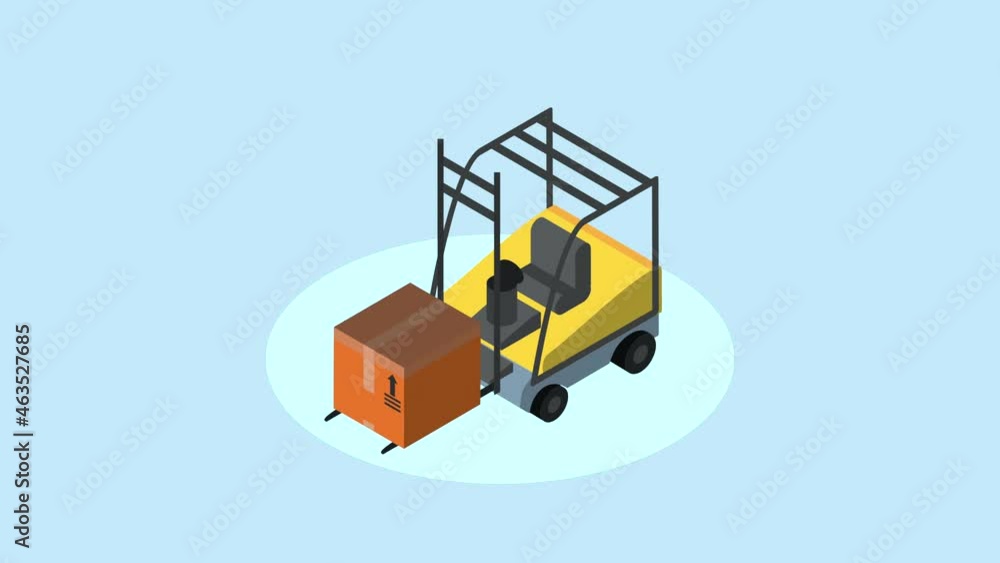 Poster forklift with box logistic animation