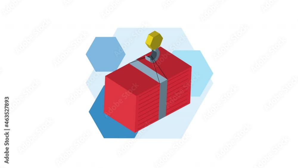 Poster crane hook lifting container logistic animation