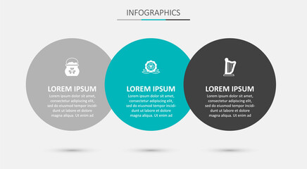 Set Medal with clover, Pot of gold coins and Harp. Business infographic template. Vector