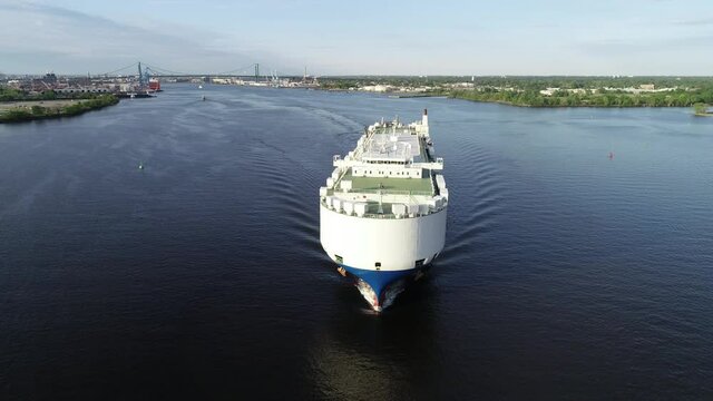 Aerial View of Vehicle Carrier Ship Moving through the Water