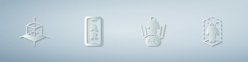 Set 3d modeling, Augmented reality AR, and . Paper art style. Vector