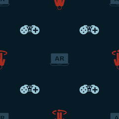 Set 3d modeling, Augmented reality AR and Gamepad on seamless pattern. Vector