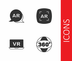 Set 360 degree view, Augmented reality AR, Virtual and icon. Vector