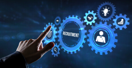 Internet, business, Technology and network concept.Recruitment career employee interview business HR Human Resources concept. Virtual button.