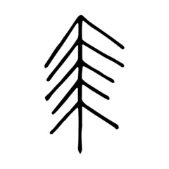 Christmas doodle tree. Vector illustration hand-drawn by liner. The simple fir tree for New Year, cozy winter, Christmas.