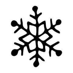 Simple vector doodle snowflake. Hand drawn illustration with black liner. Creation of design for New Year, winter, Christmas
