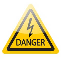 Yellow danger sign. Lightning warning symbol icon. Vector