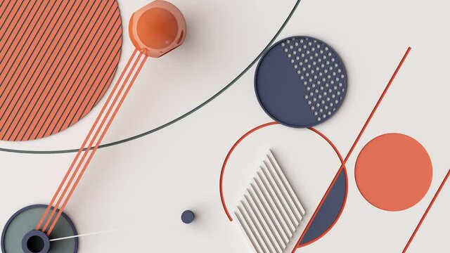 abstract geometric pattern that are arranged with geometric shapes in the arrangement from the top view gradually increasing parts into with stop motion technique blue orange tone 3d render loop 4k