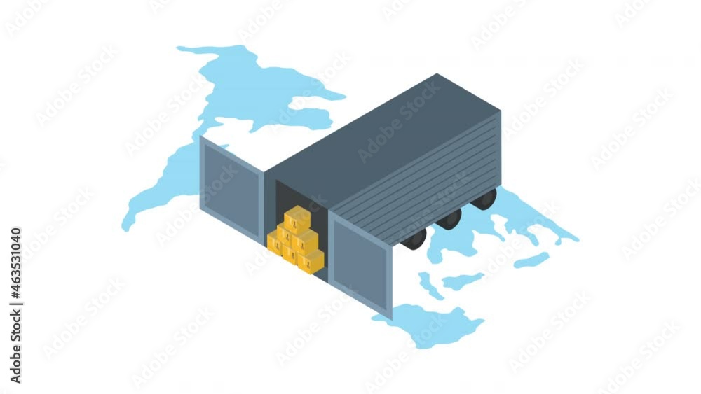 Aufkleber container with boxes in earth maps animation