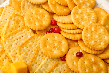 Crunchy crackers with cranberry, closeup
