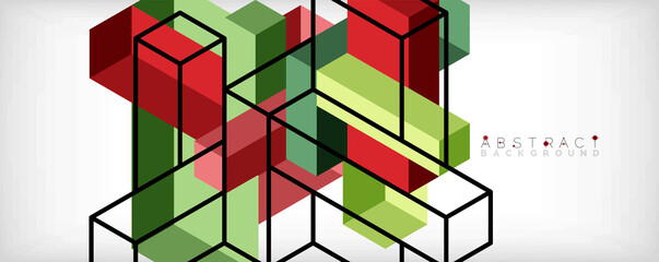 Abstract background. 3d cubes, cubic elements and blocks. Techno or business concept for wallpaper, banner, background, landing page