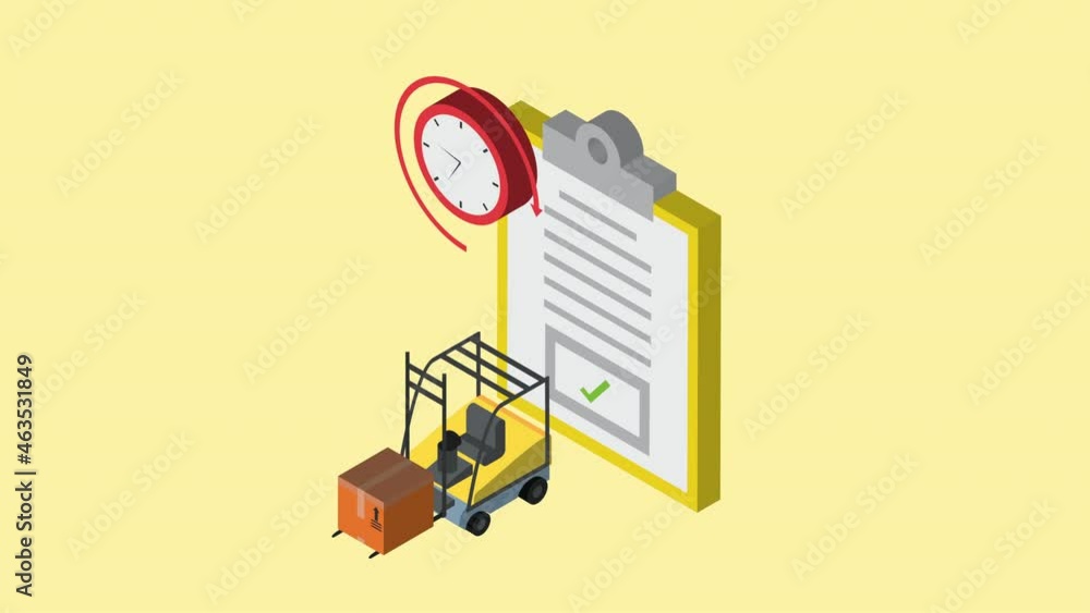 Poster forklift with order and chronometer logistic animation