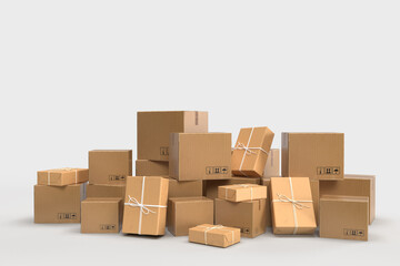 Packaging cardboard boxes paper. Delivery, cargo, logistic and transportation warehouse storage concept. 3D Rendering