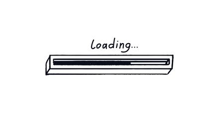 3d doodle loading bar. Hand-drawn 3D progress bar. Black on white concept of web page upload with caption above download status. Vector illustration isolated on white background.