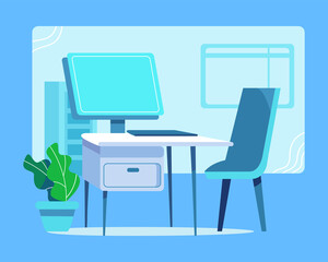 workplace themed vector with computer screen