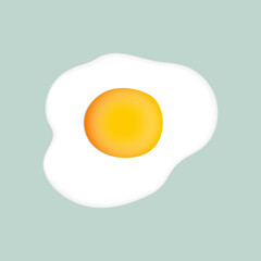 Fresh fried egg isolated on soft turquoise background. Fried egg flat icon.