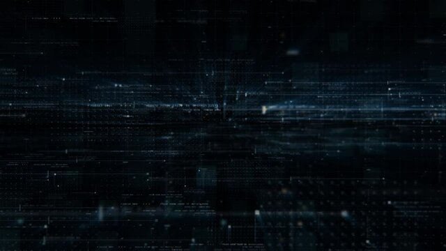 Futuristic simulation of 5G network concept, artificial intelligence quantum physic matrix particles deep learning performing analytic computational head up display loop background