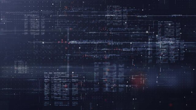 Futuristic simulation of 5G network concept, artificial intelligence quantum physic matrix particles deep learning performing analytic computational head up display loop background