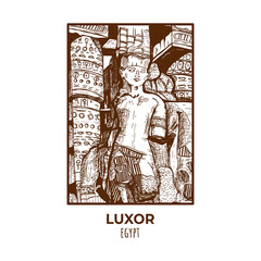 luxor egypt. rectangular frame. sketch vector. eps