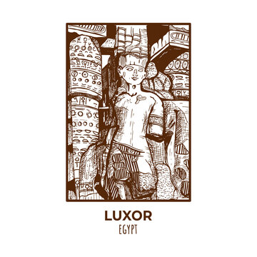 luxor egypt. rectangular frame. sketch vector. eps