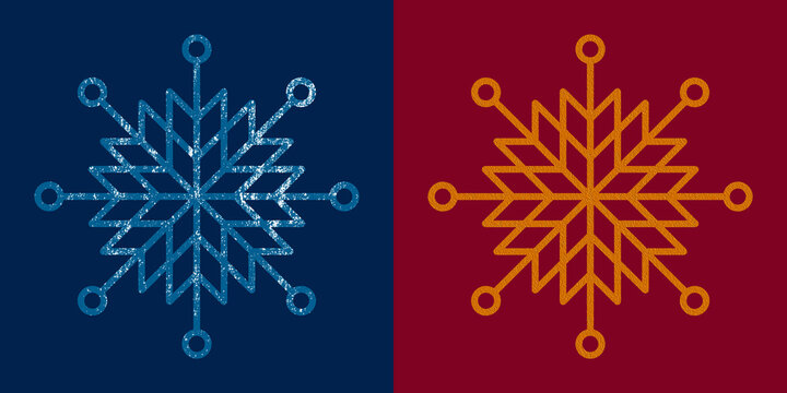 Light Blue Snowflake On Dark-blue Color Background. Gold Snowflake On Burgundy Color Background. Christmas Decorations. Xmas Symbol, New Year Minimalist Icon For Festive Banner, Holiday Postcard.