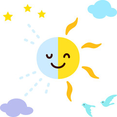 半分に合わさった太陽と月のキャラクター