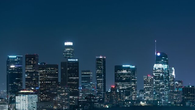 Los Angeles Downtown Skyscrapers from Elysian Park Night Time Lapse California USA