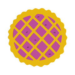 Cute pie icon. Homemade pie with jam. Vector flat hand drawn illustration in cartoon style