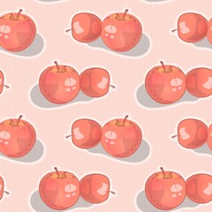 Vector illustration of ripe red apple seamless pattern. Hand drawn sketh.