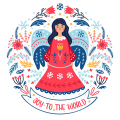 Christmas angel hand drawn vector christian card