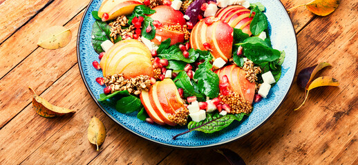Yummy salad with apple,greens and oatmeal