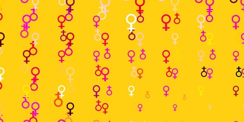 Light Pink, Yellow vector texture with women's rights symbols.